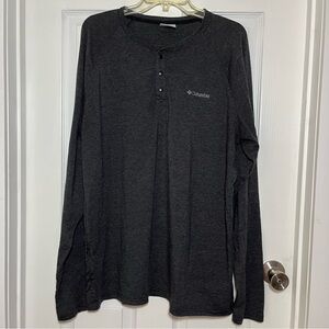 Columbia Men's Charcoal Long Sleeve Henley with Invisible Zipper Pocket